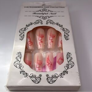 New‎ Lady Faces Press-On Nails - 24 Pieces in Red, White, and Nude Acrylic